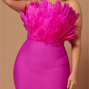 Elegant Pink Feathered Women's Dress